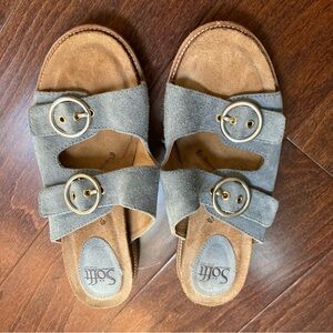 Sofft Gray Suede Sandals with Silver Buckles Size 8.5